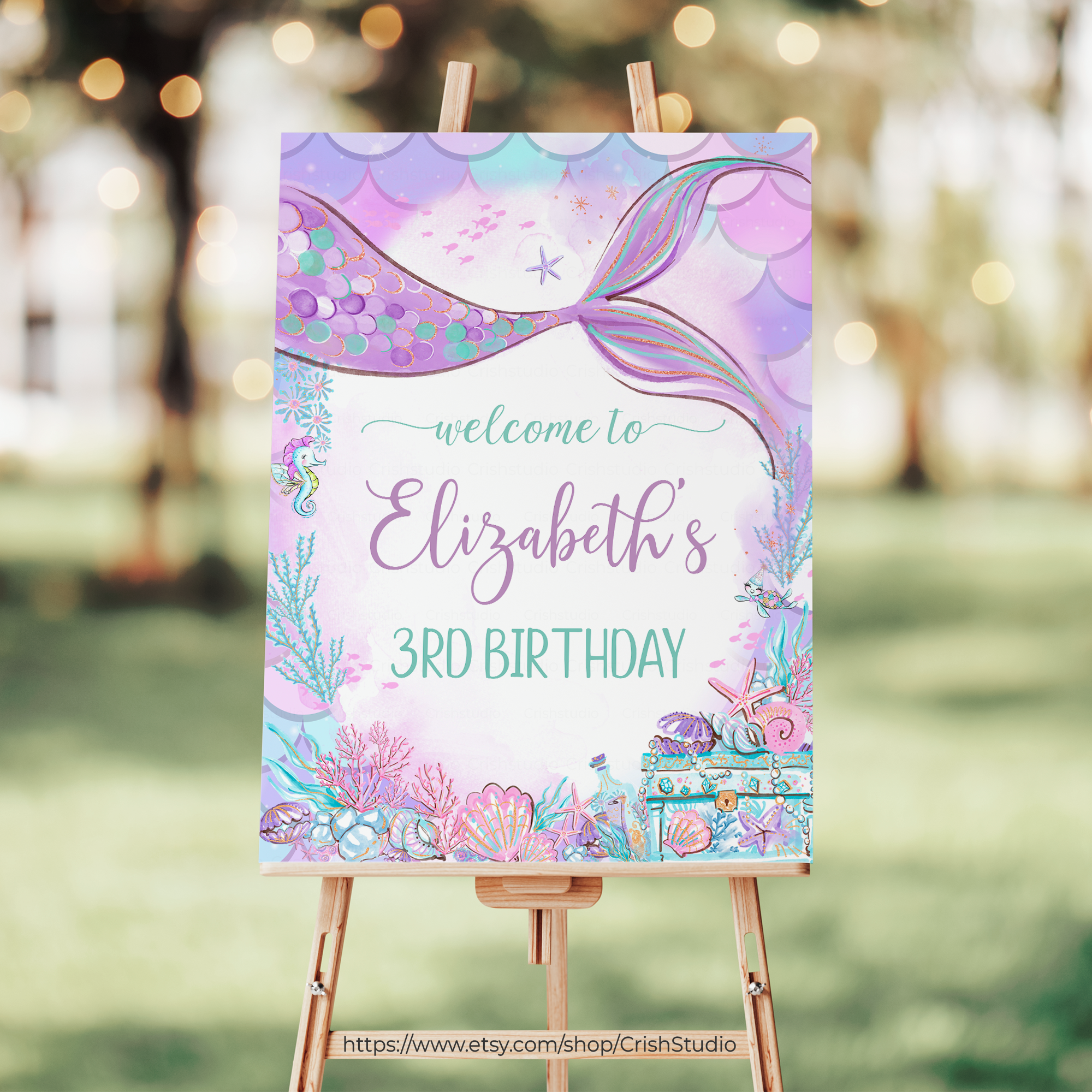 M304 - Mermaid Welcome Sign (16 X 20", 18 X 24", and 24 X 36") design preview