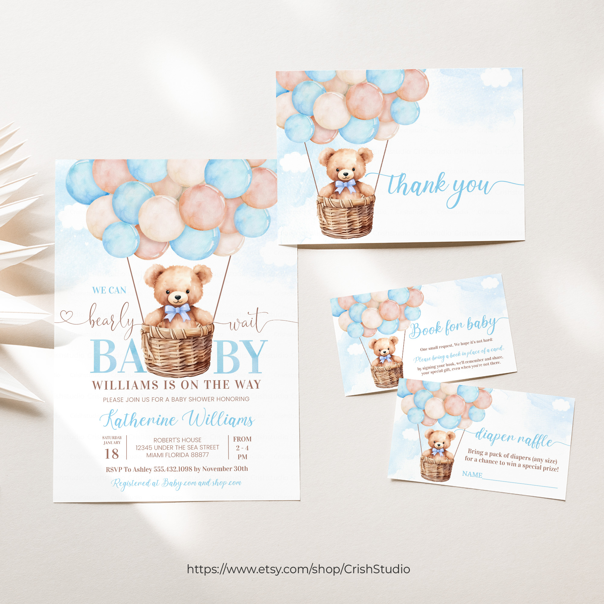 T201 - Teddy Bear Baby Shower Set design preview