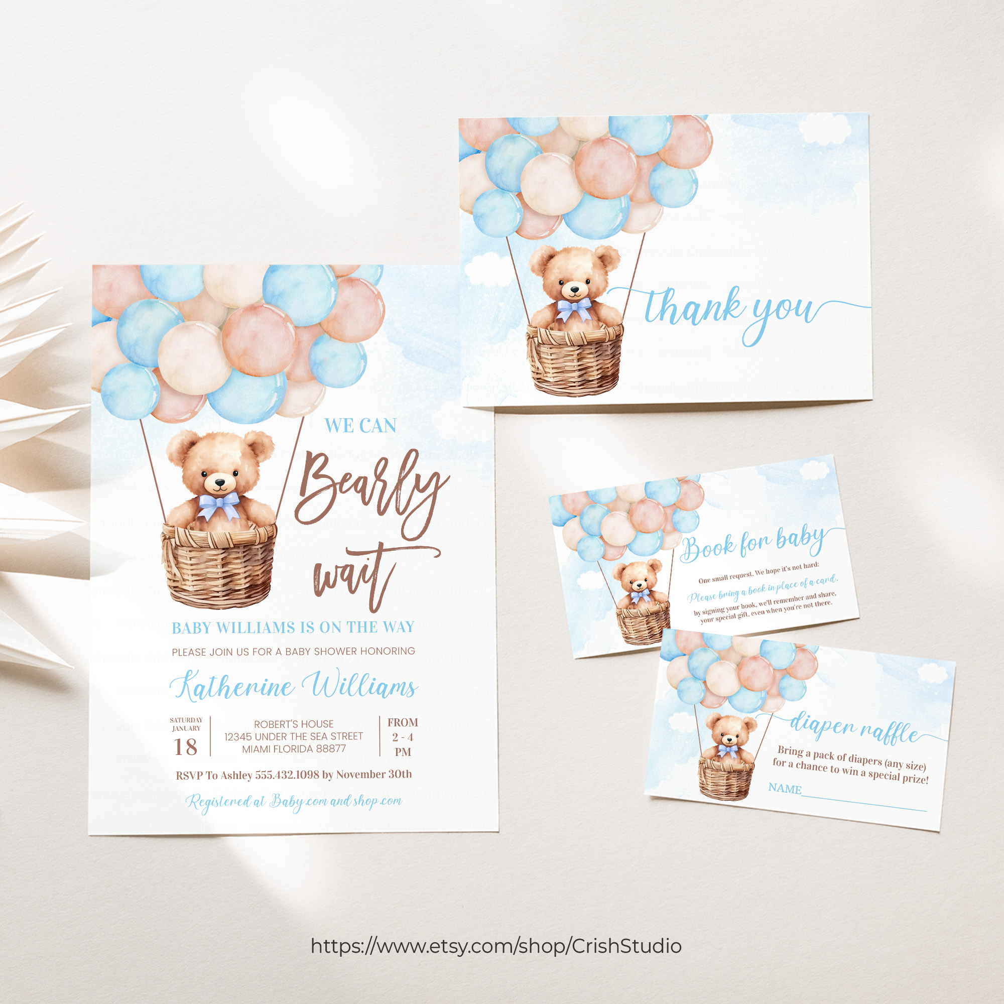 T203 - Teddy Bear Baby Shower Set design preview