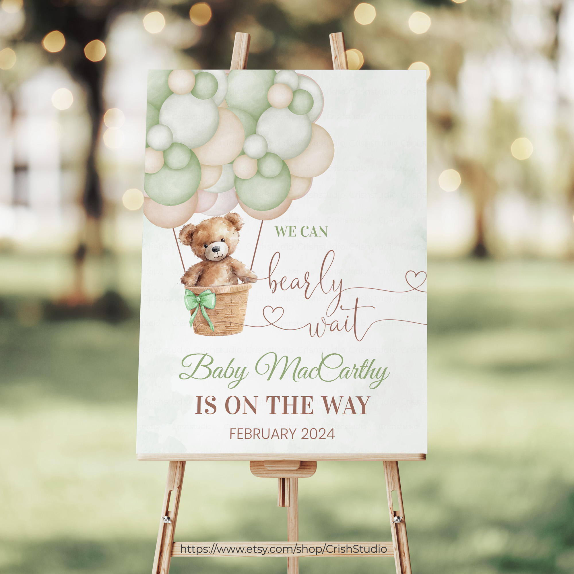 T104 - Bear Baby Shower 16 X 20", 18 X 24", and 24 X 36" Welcome sign design preview