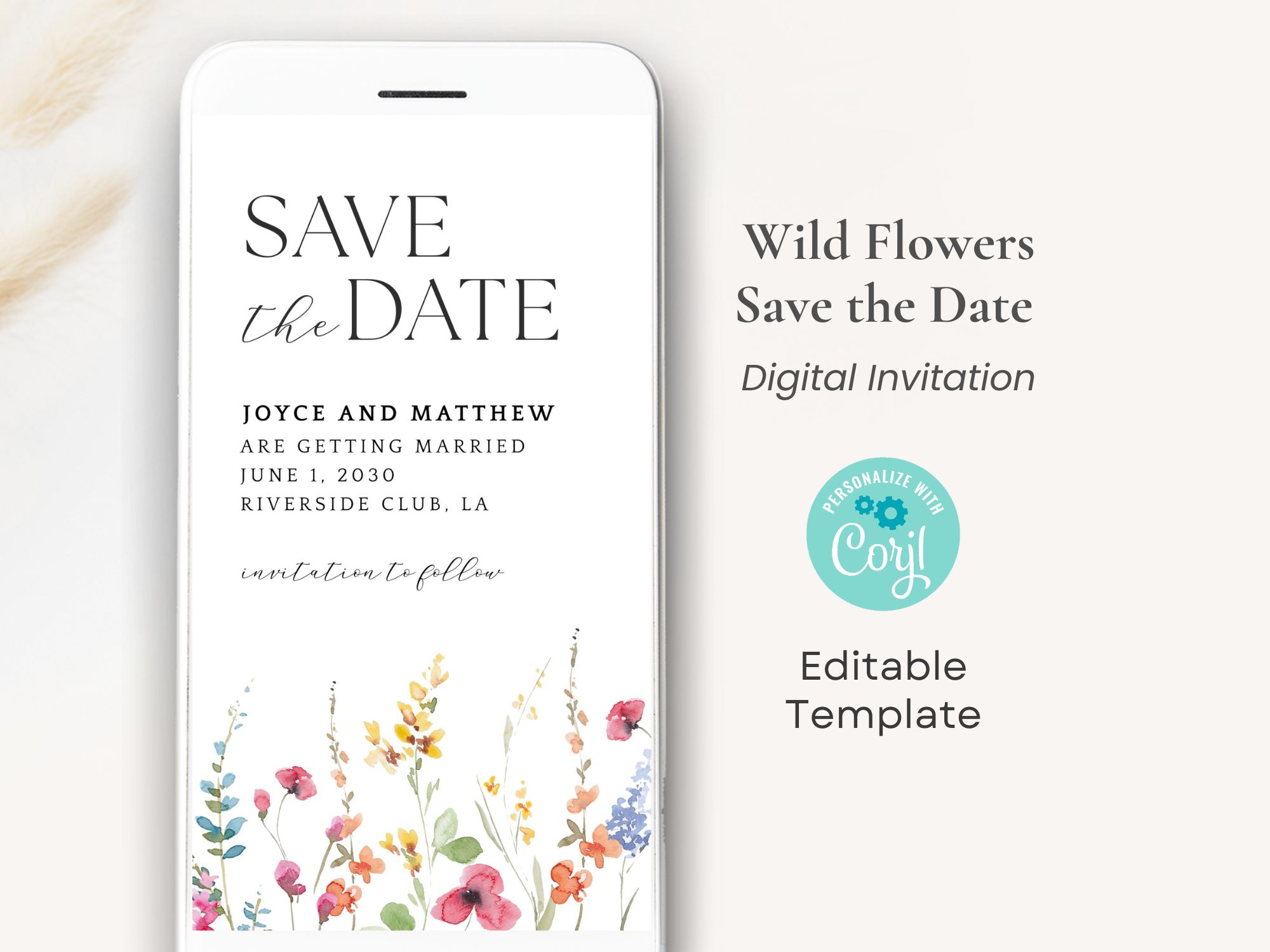 Save the Date Digital Invite - Wild Flowers design preview