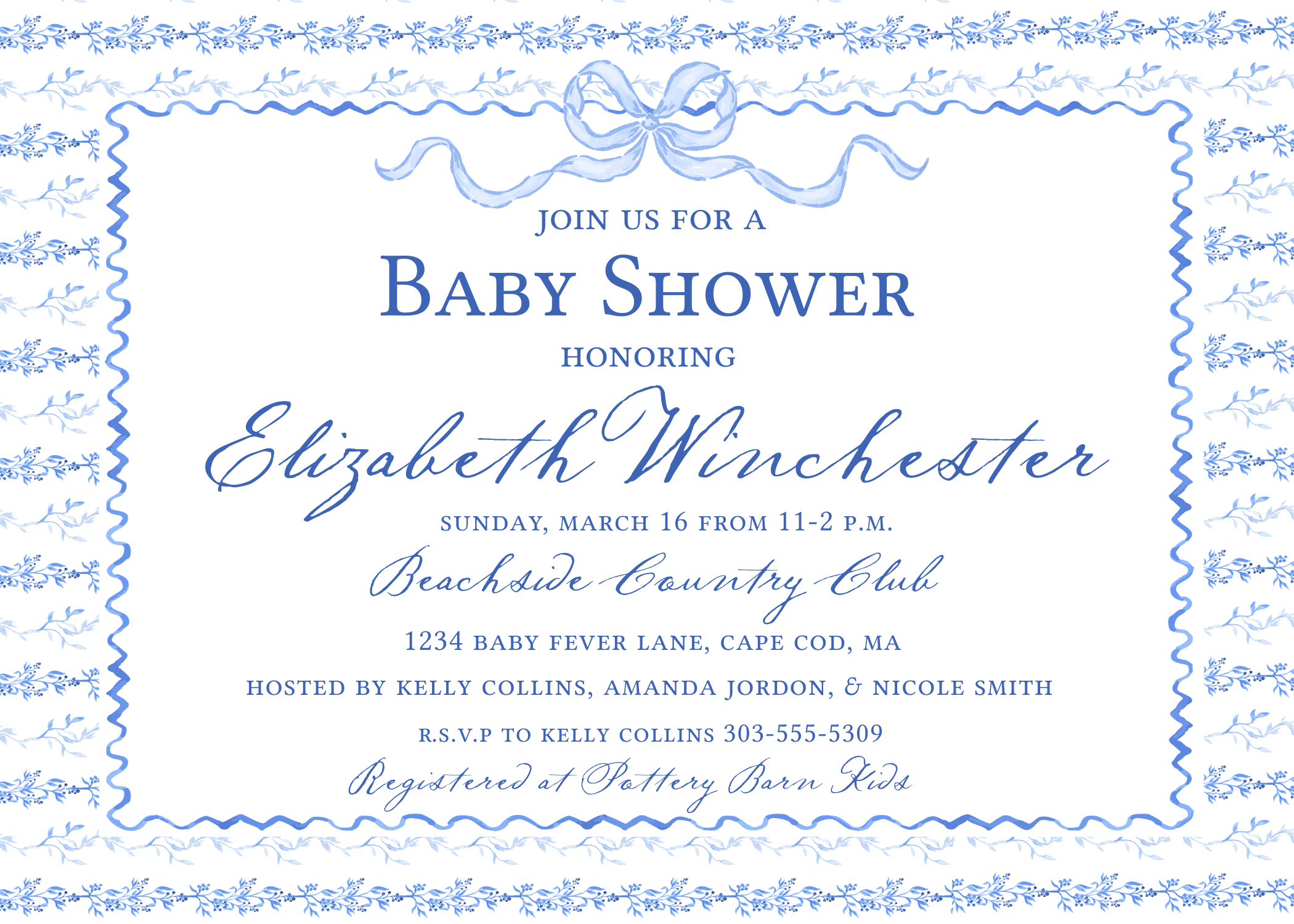 Baby Shower Invitation - Blue Faience Toile Vintage design preview