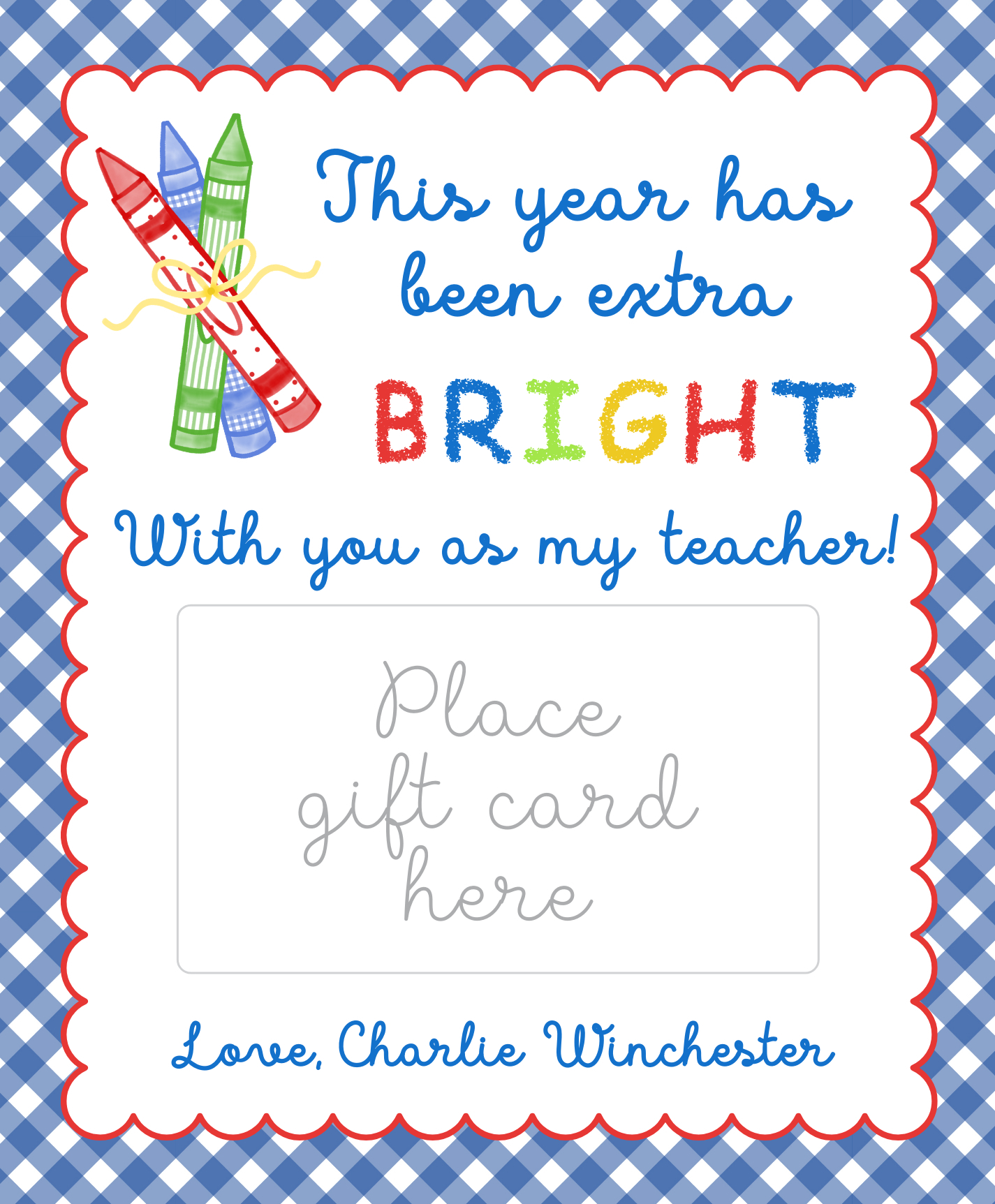 Crayon Teacher Appreciation Gift Card Holder design preview