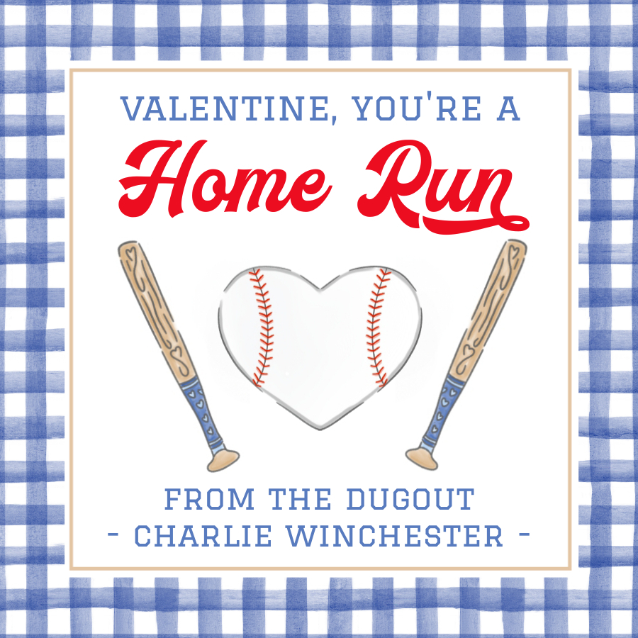 Valentine Tag - Home Run - Baseball - Navy Gingham design preview
