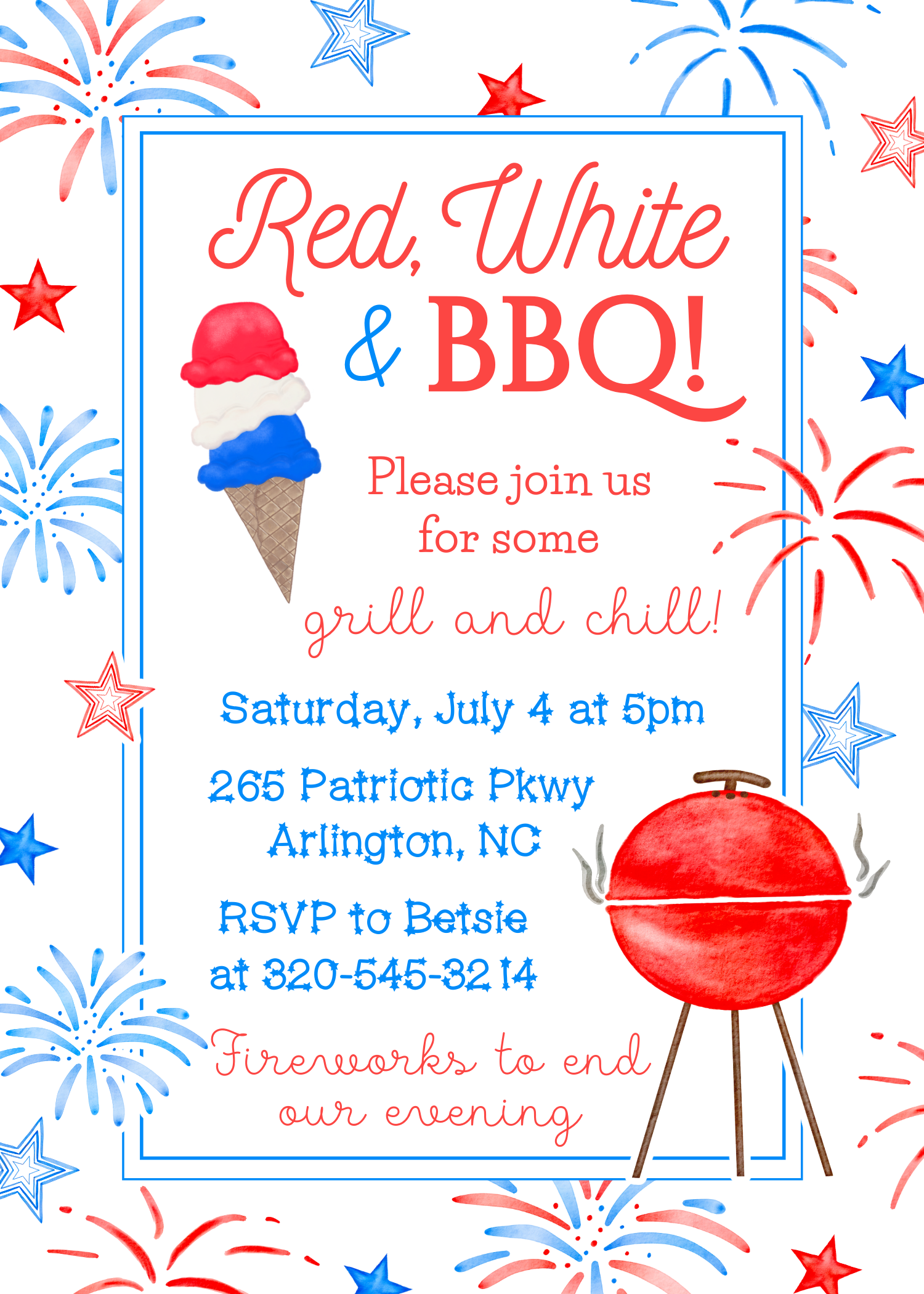 Red, White & BBQ 4th of July Invitation design preview