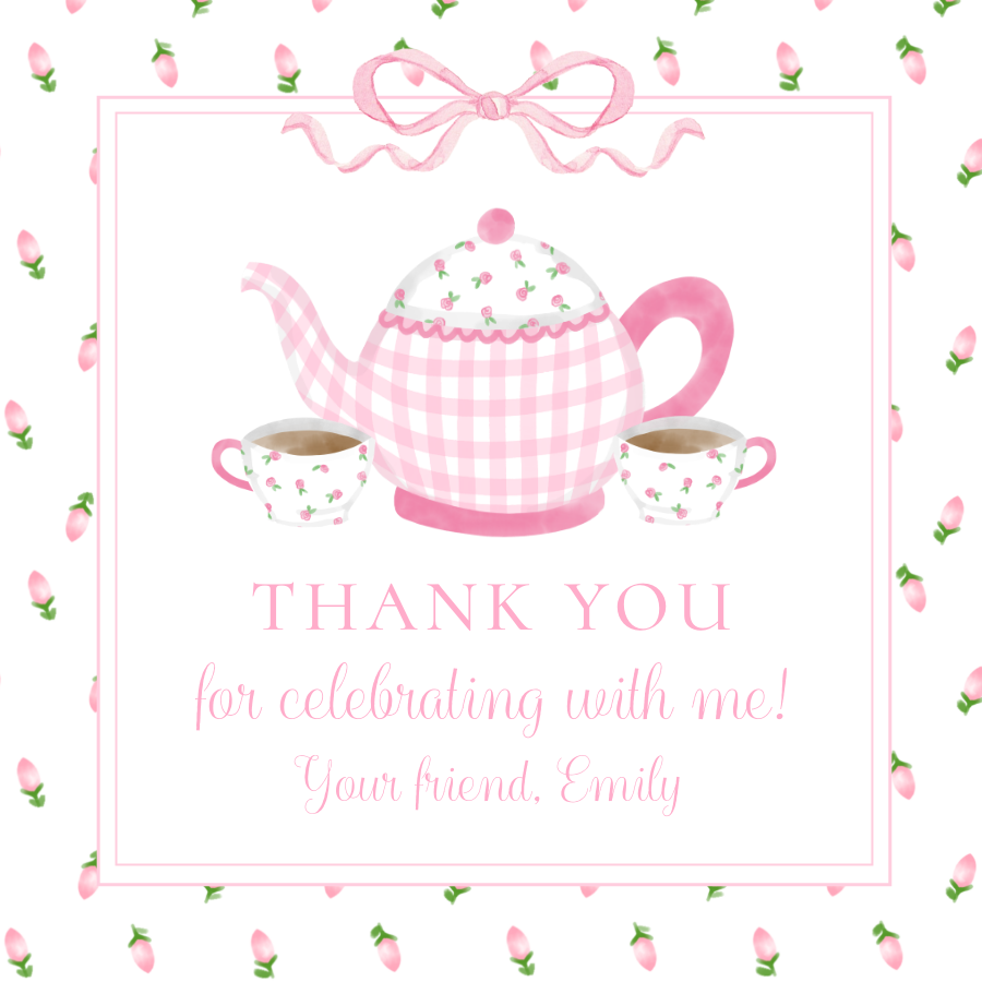 Tea for Two Birthday Party Favor Tag 3x3 design preview