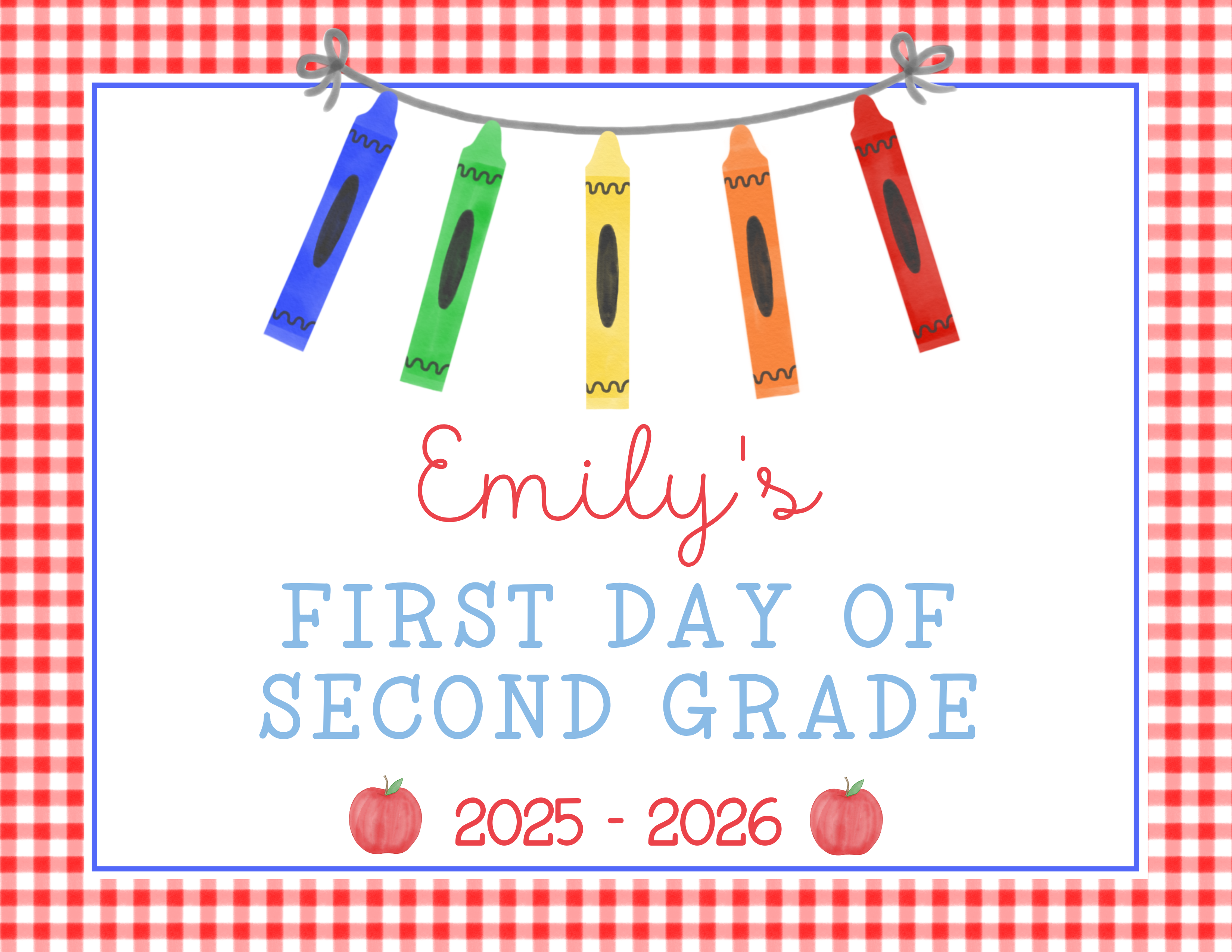 Back to School Sign - Red Gingham - Crayon Banner design preview