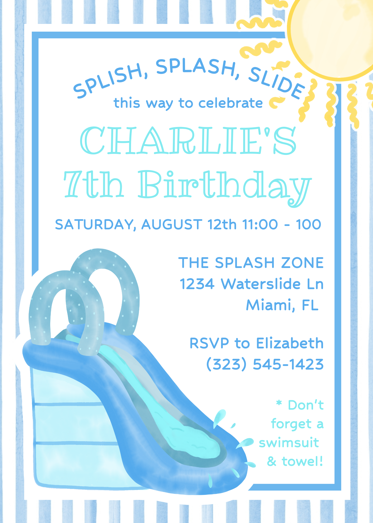 Printable Water Slide Party Invitation design preview