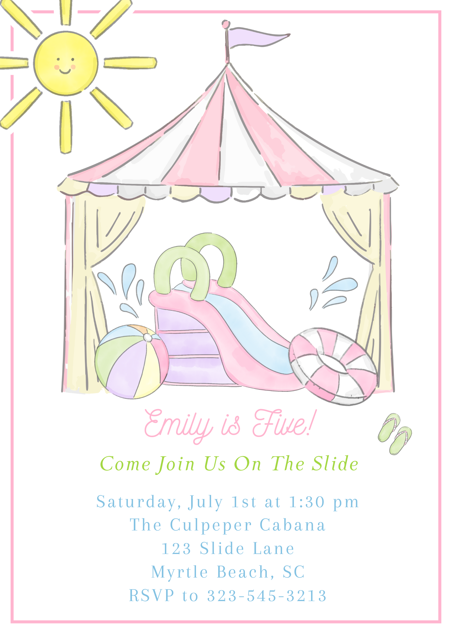Pool Birthday Party 5x7" design preview