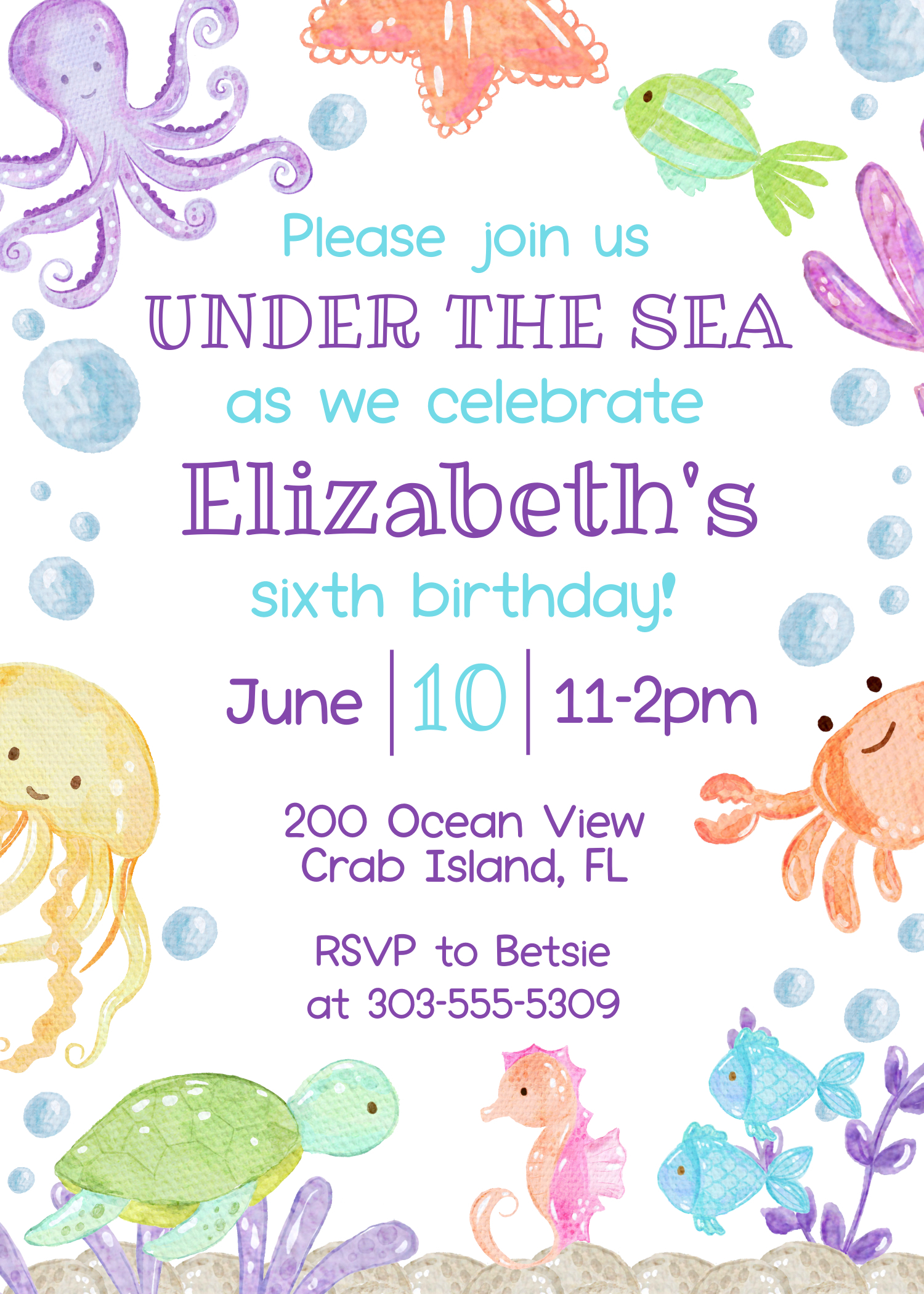 Under the Sea Invite - 5x7 design preview