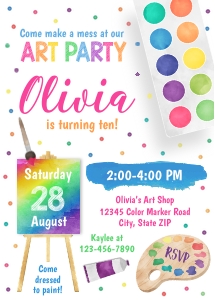 Pink Watercolor Art Party - Digital: Girl's Art Party Invitation