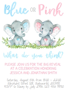 Elephant Gender Reveal Invitation: Elephant Gender Reveal Invitation Blue or Pink