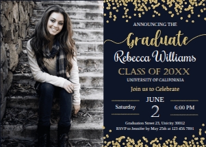 Graduation Invitation Navy and Gold Confetti with Photo: Graduation Invitation Silver Lavender