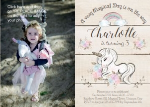 Unicorn with Roses and Wood Photo Invitation: Unicorn with Roses and Wood Photo Invitation