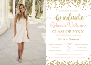 Graduation Invitation Coral and Gold Confetti with Photo: Graduation Invitation Silver Lavender