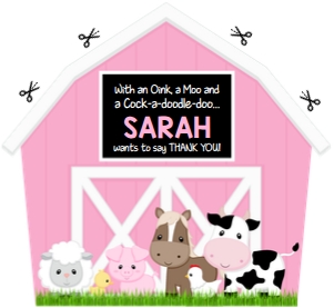 Barnyard Thank You Tags Girl Pink: Farm Invitation Landscape Girl Pink Wood