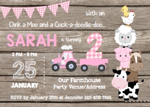 Farm Invitation Landscape Girl Pink Wood: Farm Invitation Landscape Girl Pink Wood