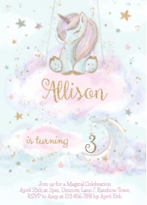 Unicorn Invitation Dream Big Portrait: Unicorn Invitation Dream Big Birthday Invitation Portrait