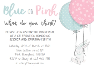 Bunny Gender Reveal Invitation White: Bunny Gender Reveal Invitation White