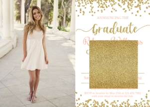 Graduation Invitation Coral and Gold Confetti with Photo Virtual design preview