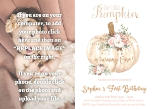 Pink and Gold Pumpkin with Flowers Birthday Photo Invitation design preview
