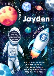 Space Photo Invitation 5 x 7 Printable: Printable Space Photo Invitation 5 x 7