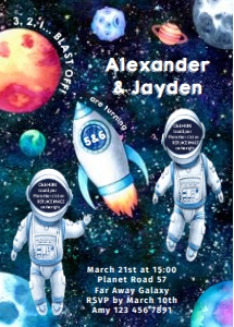 Space Sibling Photo Invitation 5 x 7 Printable: Space Sibling Photo Invitation 5 x 7 Printable