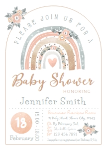 Boho Rainbow with Arch Printable Baby Shower Invitation 5 x 7 (Pink Back) design preview