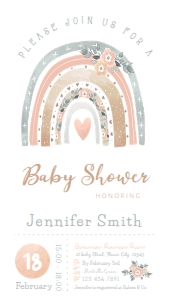 Boho Rainbow SMARTPHONE EVITE (Digital only, not for printing): Boho Rainbow Printable Baby Shower Invitation 5 x 7 (Blue Back)