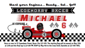 Smartphone Evite Race Car Invitation with Photo (Digital only NOT for Printing): Smartphone Evite Race Car Invitation with Photo (Digital only NOT for Printing)