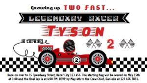 Smartphone Evite Race Car Two Fast Invitation with Photo (Digital only, not for Printing) design preview
