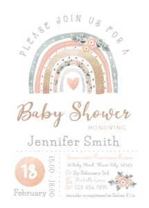 Boho Rainbow Printable Baby Shower Invitation 5 x 7 (Blue Back): Boho Rainbow Printable Baby Shower Invitation 5 x 7 (Blue Back)