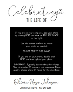 Memorial Sign 16 x 20 Celebrating the Life of Black Formal: Memorial Sign 5 x 7 Celebrating the Life of Black Formal