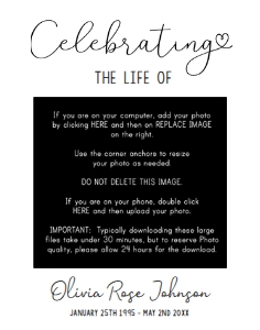 Memorial Sign 11 x 14 Celebrating the life Black Formal: Memorial Sign 5 x 7 Celebrating the Life of Black Formal