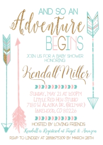 Baby Shower Pink Gold Adventure Invitation 2 No SPD: Baby Shower Pink Gold Adventure Invitation 2 No SPD 535660004