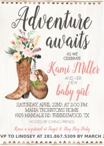 Baby Shower Pink Floral Adventure Boot Invitation: Baby Shower Pink Floral Adventure Boot Invitation 505761531