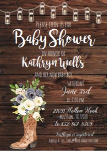 Baby Shower Blue Floral Rustic Boot Invitation: Baby Shower Blue Floral Rustic Boot Invitation 531088263