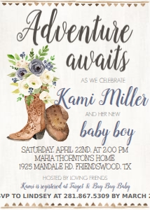 Baby Shower Blue Floral Adventure Boot Invitation: Baby Shower Blue Floral Adventure Boot Invitation 531086703