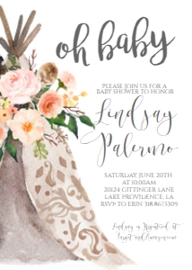 Baby Shower Oh Baby Pink Floral Teepee Invitation 637117306 design preview
