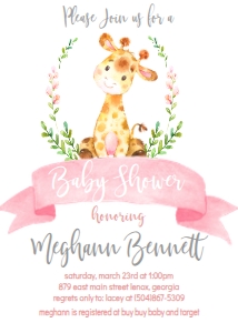Baby Shower Giraffe Pink Laurel Floral Invitation: Baby Shower Giraffe Pink Laurel Floral Invitation 522009896