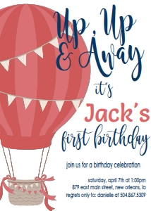Birthday Hot Air Balloon Red Navy: Birthday Hot Air Balloon Red Navy
