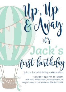 Birthday Hot Air Balloon Aqua Navy: Birthday Hot Air Balloon Aqua Navy