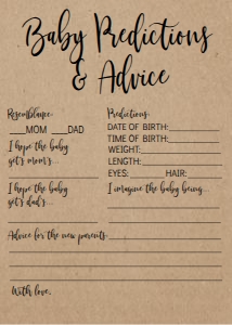 Baby Shower Game Kraft Baby Predictions: Baby Shower Game Kraft Kit