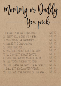 Baby Shower Game Kraft Mommy or Daddy: Baby Shower Game Kraft Kit