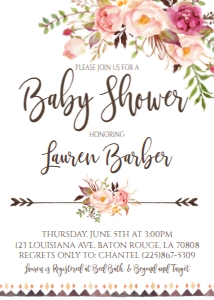 Baby shower Boho Pink floral invite: Baby shower Boho Pink floral invite