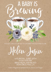 Baby Shower Blue Floral Brewing Invitation 599172194 design preview