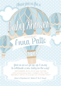 Baby Shower Blue Tan Hot Air Balloon  Invitation: Baby Shower Blue Tan Hot Air Balloon  Invitation
