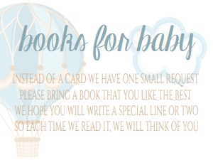 Baby Shower Blue Tan Hot Air Balloon Book Card: Baby Shower Blue Tan Hot Air Balloon  Invitation