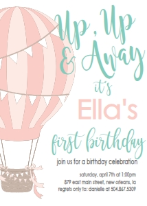 Birthday Hot Air Balloon Pink Aqua: Birthday Hot Air Balloon Pink Aqua
