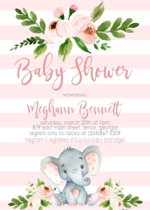 Baby Shower Pink Stripe Floral Elephant Invitation: Baby Shower Elephant Pink Floral Stripe Kit 540820001